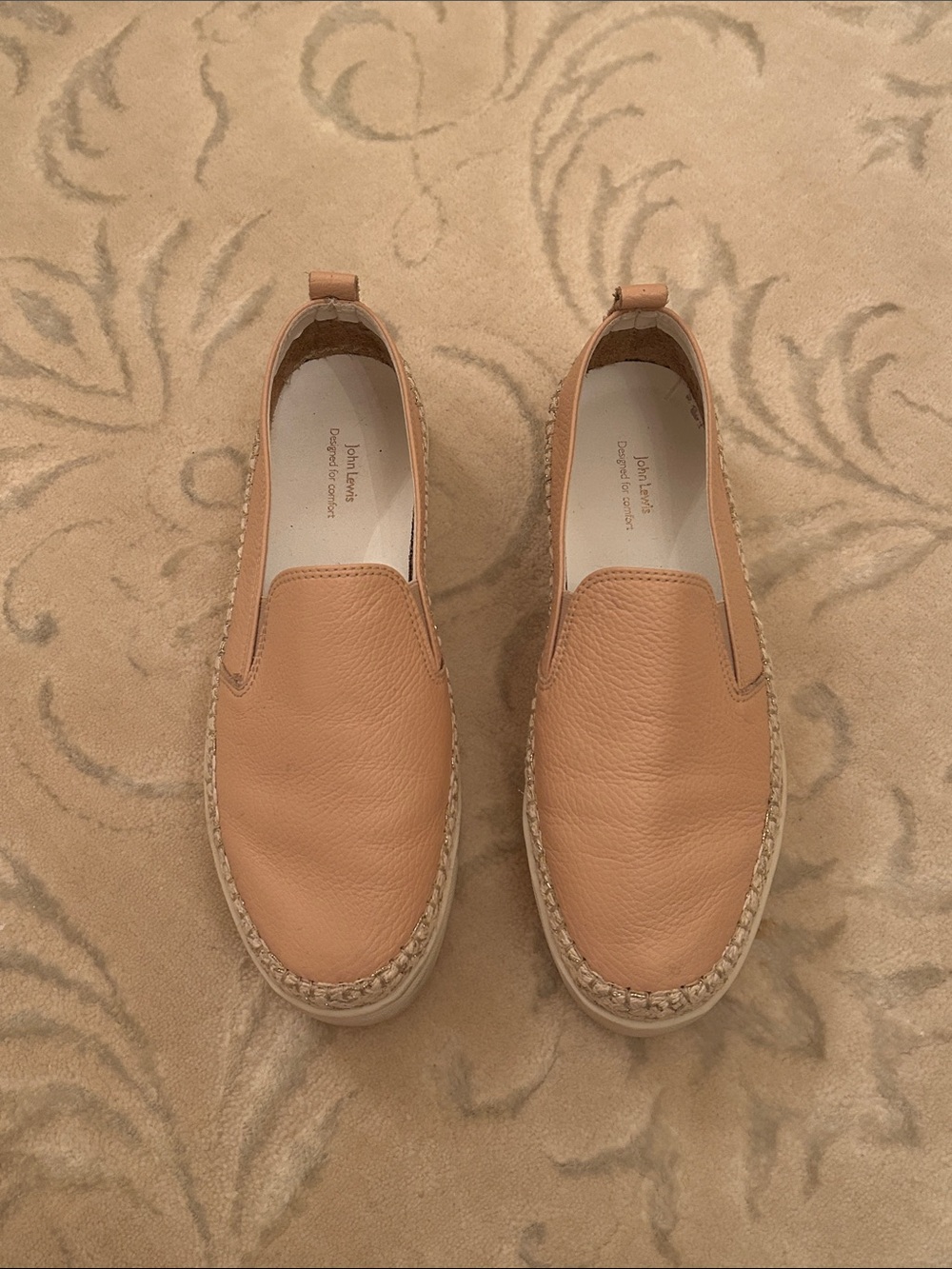 John Lewis Peach Leather Slip-On Espadrilles Flats